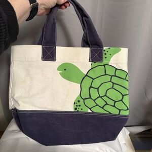 Pottery Barn Kids Turtle Preppy Icon Tote Bag Beige Navy Blue Purse Travel